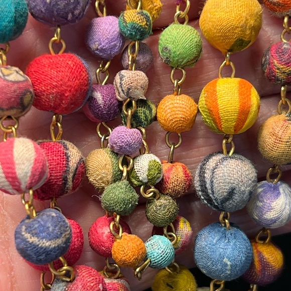 Kantha Multi Strand Colorful Textile Handmade Gold Tone Beaded Exotic Necklace - Picture 11 of 11